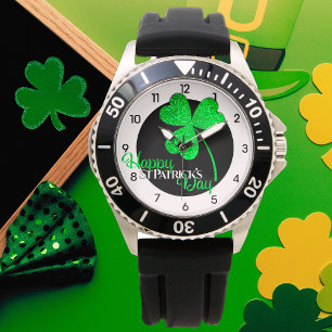 Montre Parties scintillant verte Shamrock Saint Patrick's