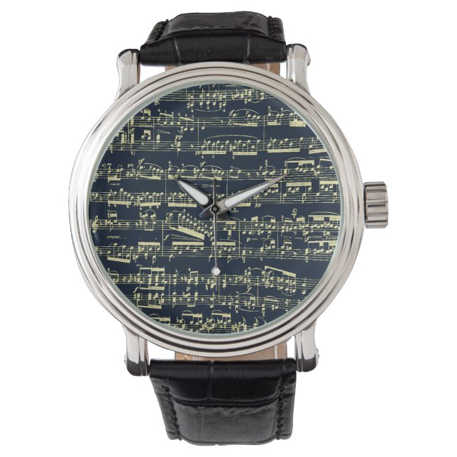 Montre Partition Beethoven jaune vif sur bleu (devant)