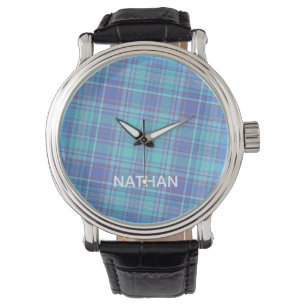 Montre Pastel Blue Plaid Personnalisé