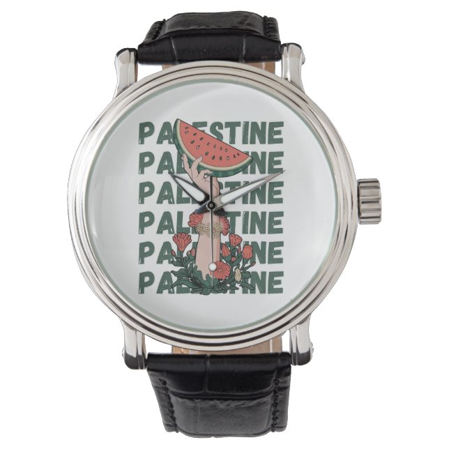 Montre pastèque, fleurs et palestine Texte Répéter (devant)
