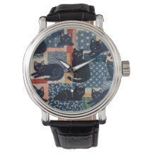 Montre patchwork chats noirs japonais mignons