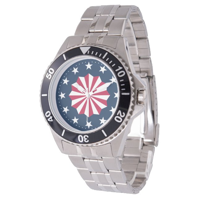 Montre Patriotic Red White Blue Stars Stripes Rosette (Incliné)