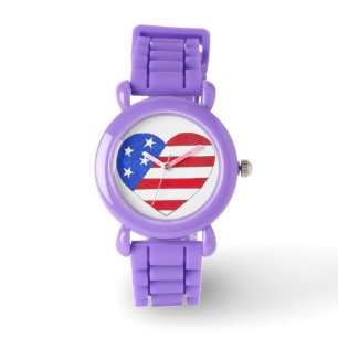 Montre Patriotique Rouge Bleu Bleu Drapeau Coeur Amour US