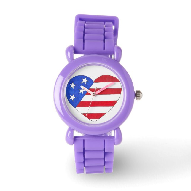 Montre Patriotique Rouge Bleu Bleu Drapeau Coeur Amour US (Recto)