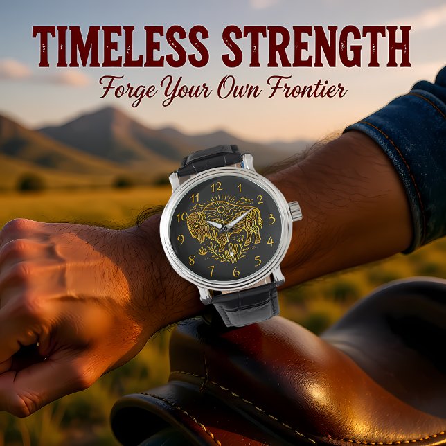 Montre Pâturage De Buffle D'Or Sous Le Soleil Près Des Mo (Créateur téléchargé)