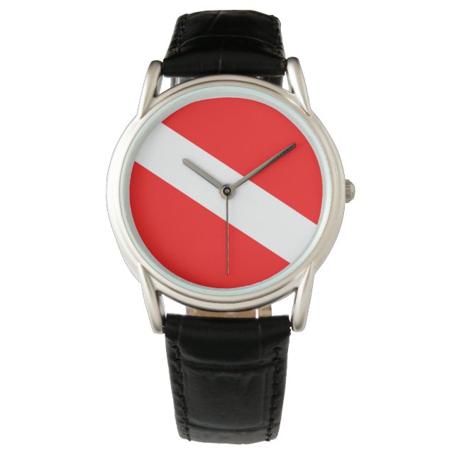 Montre pavillon plongeur rouge diagonal symbole de plongé (devant)