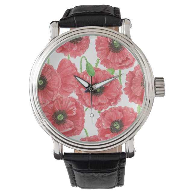 Montre Pavot aquarelle motif floral (devant)