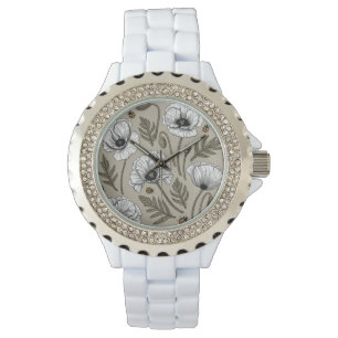 Montre Pavot blanc et coccinelle