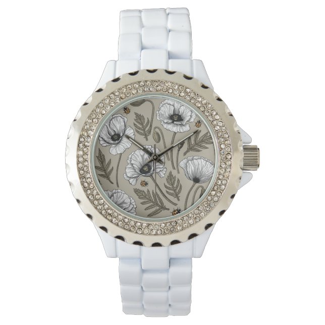 Montre Pavot blanc et coccinelle (devant)