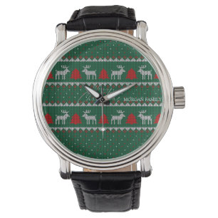 Montre Pays des merveilles d'hiver, sapin vert avec Renne