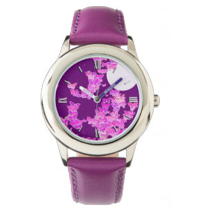 Montre Paysage lunaire avec papillons - orchidée, améthys