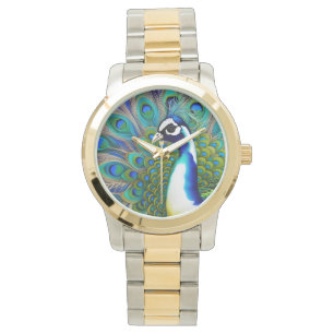 Montre Peacock blanc bleu et vert Piebald
