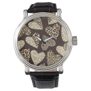 Montre Peau d'animal avec des coeurs
