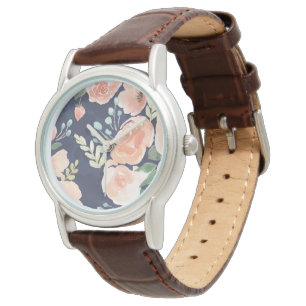 Montre Pêche de floraison du plaisir et roses et pavot