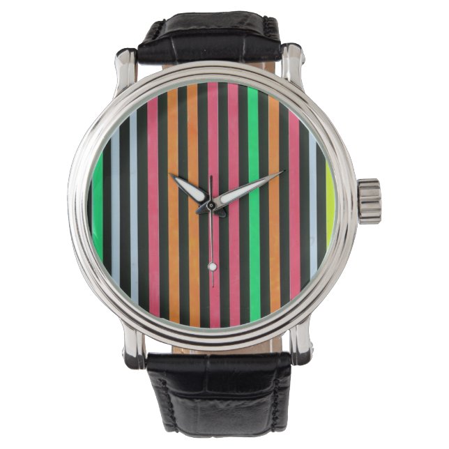 Montre Peint Arc-en-ciel rayures noir (devant)