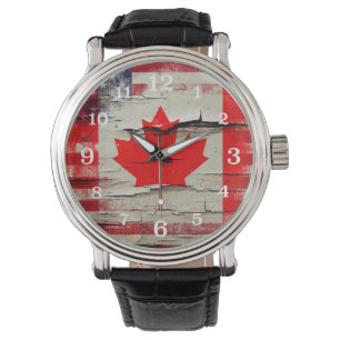 Montre Peinture à craquelures   Canadian American Flag