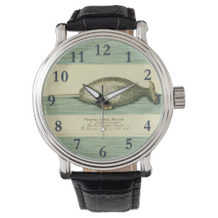 Montre Peinture à l'aquarelle de baleine ancienne Narwhal