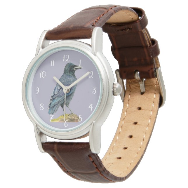 Montre Peinture à l'aquarelle du corbeau (Incliné)