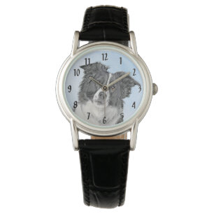 Montre Peinture Collie Bordure - Joli art original chien