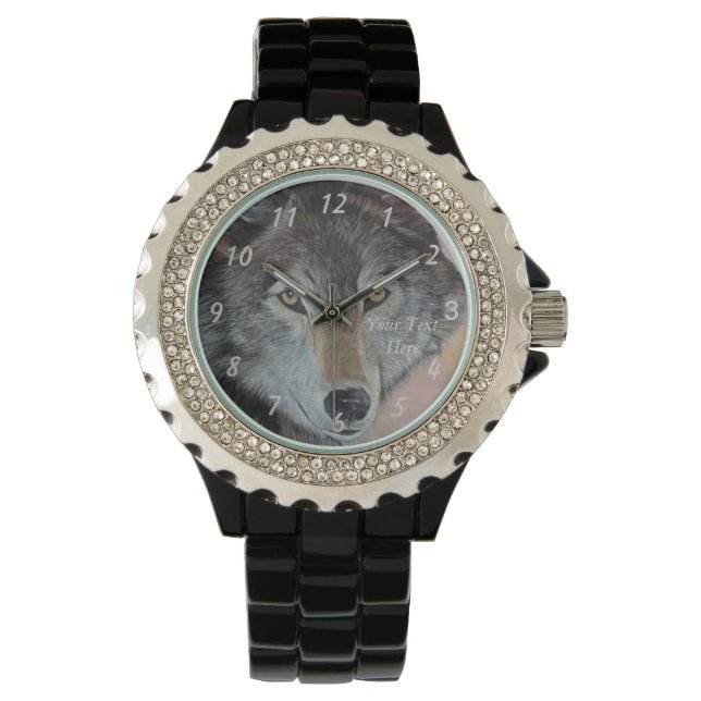 Montre Peinture cool de la faune du loup gris (devant)