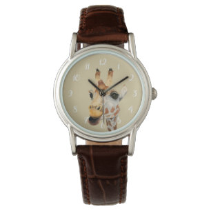 Montre Peinture d'aquarelle de girafe de "mastication"