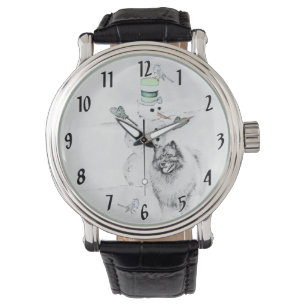 Montre Peinture de bonhomme de neige de Noël Keeshond Art