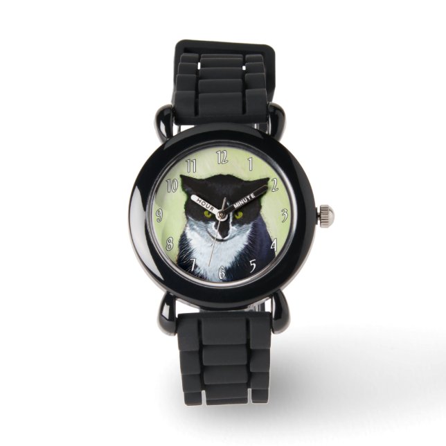 Montre Peinture de chat Tuxedo - Cute Original Cat Art (Recto)