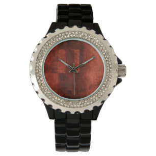 Montre Peinture de Crimson profonde avec formes géométriq