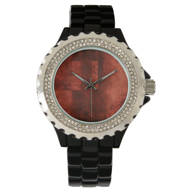 Montre Peinture de Crimson profonde avec formes géométriq (devant)