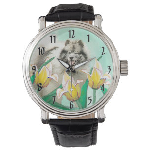 Montre Peinture de Keeshond dans les tulipes, Art origina
