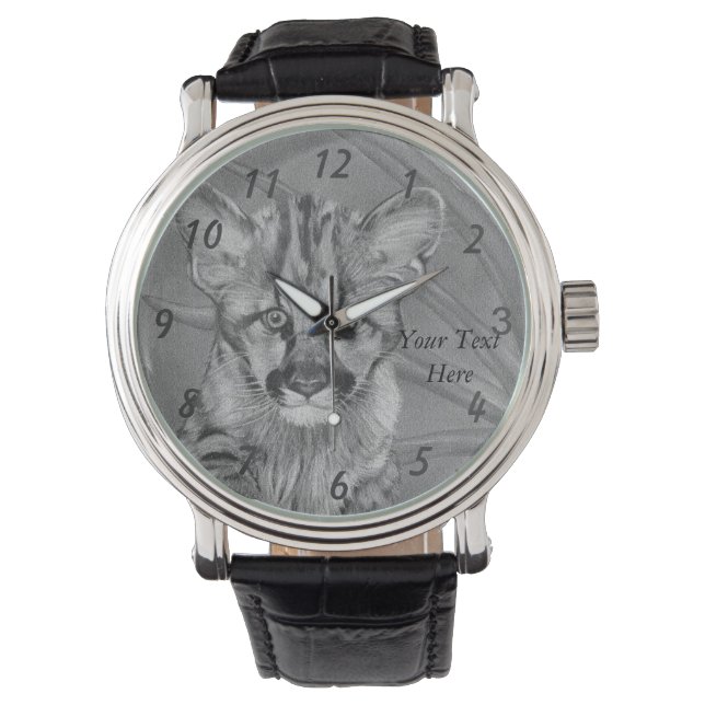 Montre peinture de la faune du grand chat cougar kitten (devant)