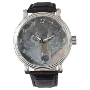 Montre peinture de la faune du loup gris