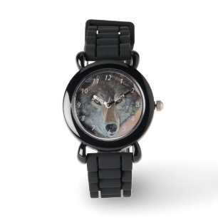 Montre peinture originale extraordinaire de faune de loup