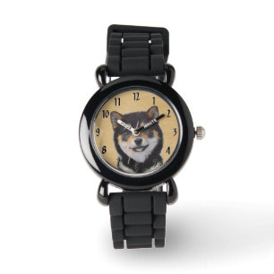 Montre Peinture Shiba Inu (Noir et Feu) - Art Canin