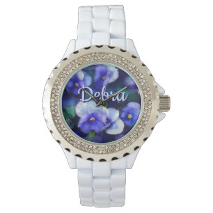 Montre Pensées Personnalisées Fleur de Pensée Florale Ble