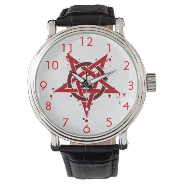 Montre Pentagramme tacheté Satanique rouge (devant)