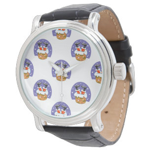 Montre Père Noël dans cheminée, neige, Noël, Nouvel An