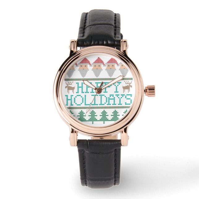 Montre Père Noël Reindeer sapin de Noël Joyeuses vacances (Recto)