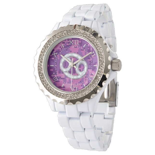 Montre Perle comme cancer Symbole Zodiaque sur Camo Dial (Incliné)