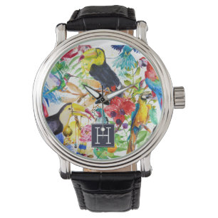Montre Perroquets aquarelles colorés   Ajouter votre init