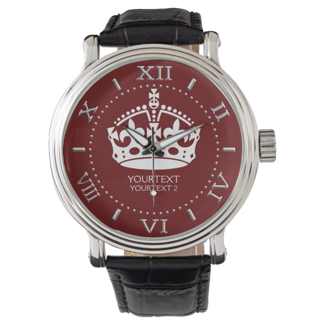 Montre Personalisé Conserver calme Couronne Bourgogne rou (devant)