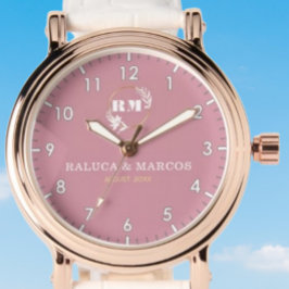 Montre Personalized copule names minimal pink monogram