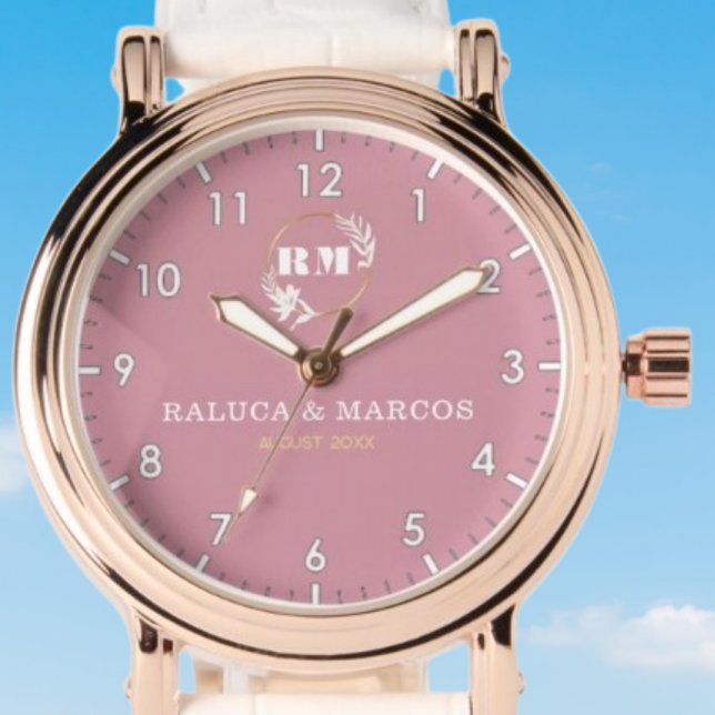 Montre Personalized copule names minimal pink monogram  (Créateur téléchargé)