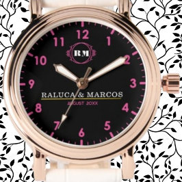 Montre Personalized couple names monogram pink black