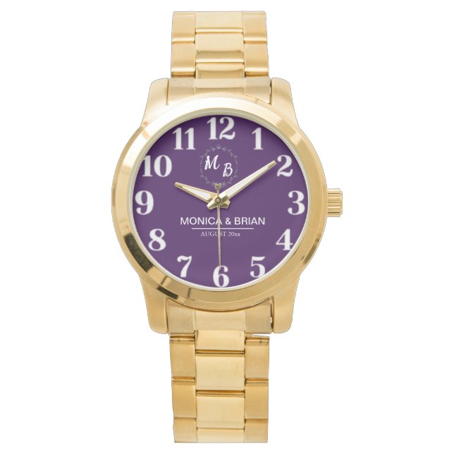 Montre Personalized name and Monogram White And Purple (devant)