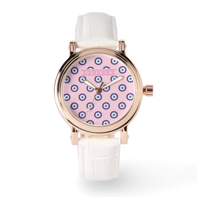 Montre Personalized Pink Evil Eye Pattern Gifts With Name (Recto)