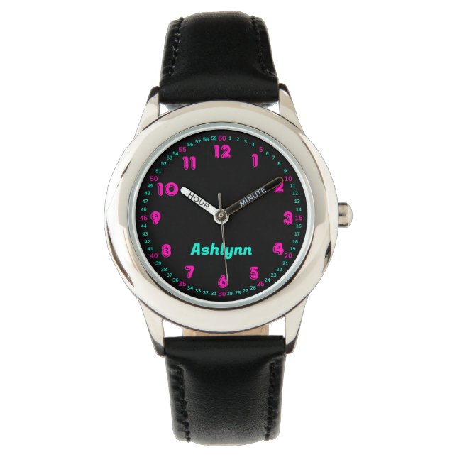Montre Personalized Pink & Turquoise Time Teaching Kids (devant)