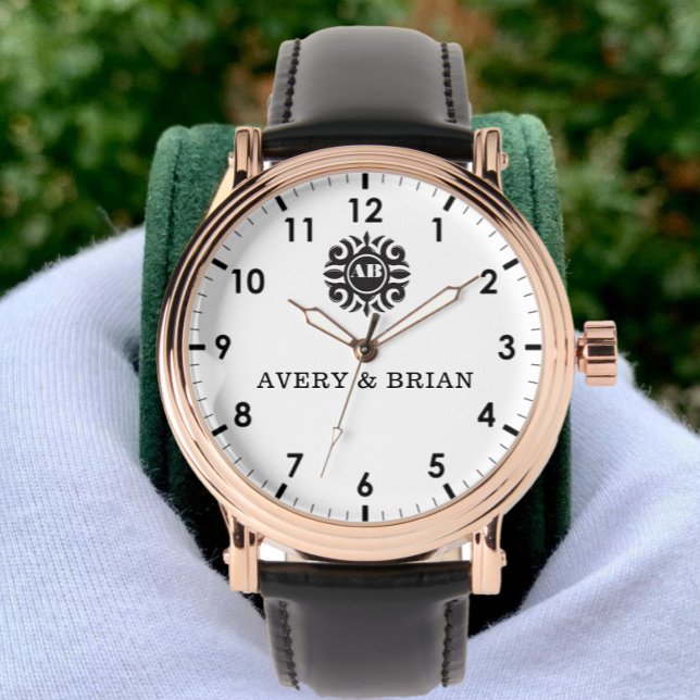 Montre Personalized white black Custom name monogram  (Créateur téléchargé)