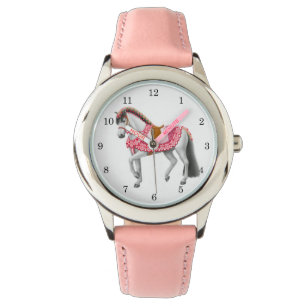 Montre personnalisable de filles de cheval rose de