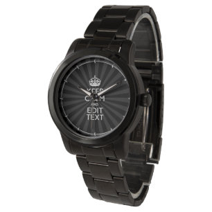 Montre Personnalisé KEEP CALM Votre texte Black Sunburst
